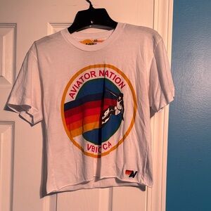 Aviator Nation White Tee with Rainbow Graphic